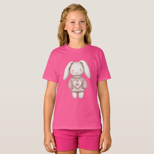 Pink Sweet Cute Bunny Pink Sweater Heart T-Shirt (Vorne ganz)