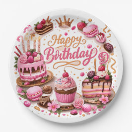 Pink Sweet Dessert Birthday Party Paper Plates Pappteller