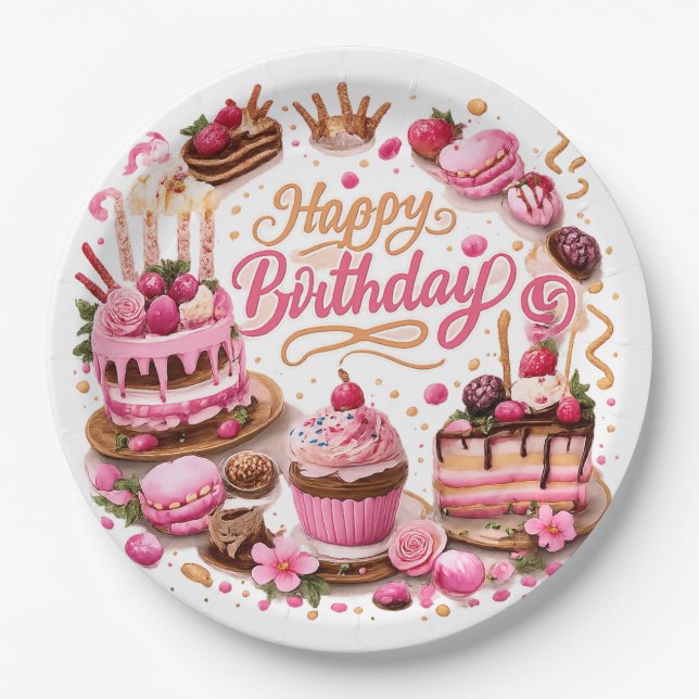 Pink Sweet Dessert Birthday Party Paper Plates Pappteller (Vorderseite)