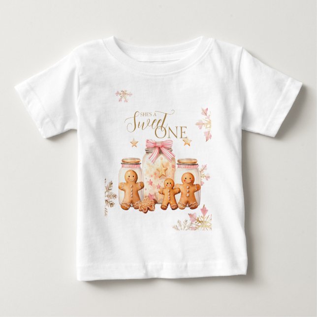 Pink Sweet Gingerbrot Weihnachtsmädchen Geburtstag Baby T-shirt (Vorderseite)
