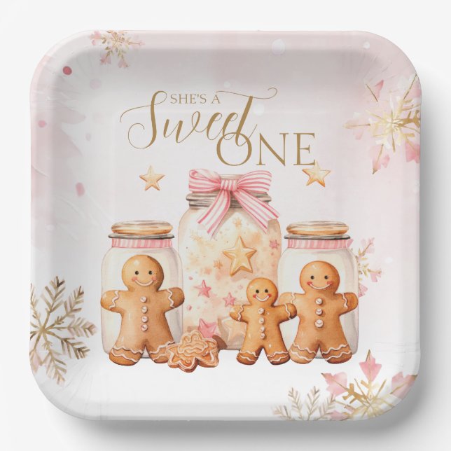 Pink Sweet Gingerbrot Weihnachtsmädchen Geburtstag Pappteller (Vorderseite)