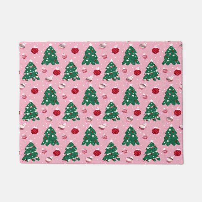 Pink Sweet Greenery Christmas Tree Holiday  Fußmatte (Vorderseite)