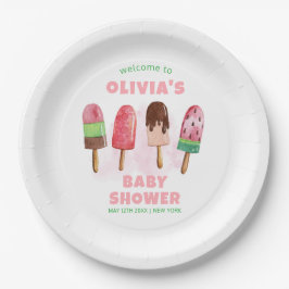 Pink Sweet Ice Cream Popcicle Baby Dusche Willkomm Pappteller