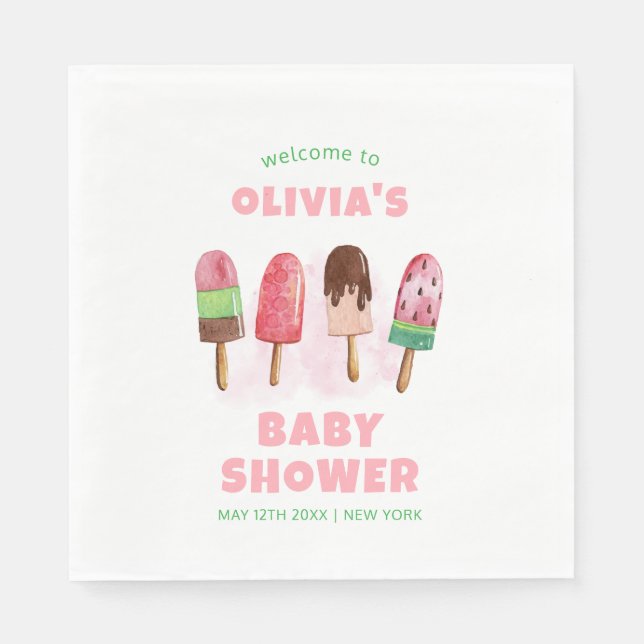 Pink Sweet Ice Cream Popcicle Baby Dusche Willkomm Serviette (Vorderseite)