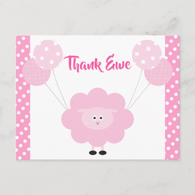 Pink Sweet Lamb Girl Babydusche Niedlich Danke Postkarte (Vorderseite)