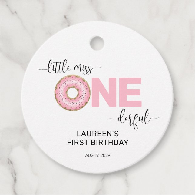 Pink Sweet Little MIs 1. Geburtstag Geschenkanhänger (Vorderseite)