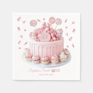 Pink Sweet One Birthday Napkins Serviette