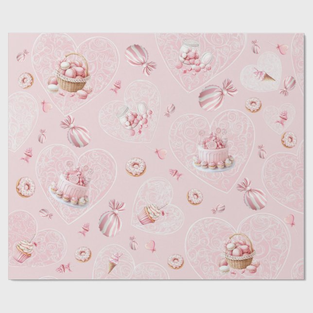 Pink Sweet One Birthday Wrapping Paper Geschenkpapier (Flach)