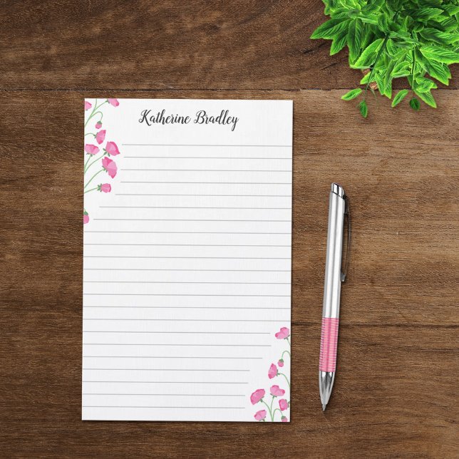 Pink Sweet Pea Floral Add Names Lined Briefpapier (Von Creator hochgeladen)
