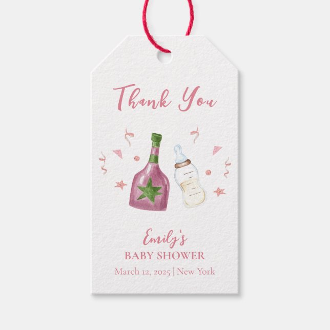 Pink Sweet Poppin Champagner Flaschen Babydusche Geschenkanhänger (Vorderseite)