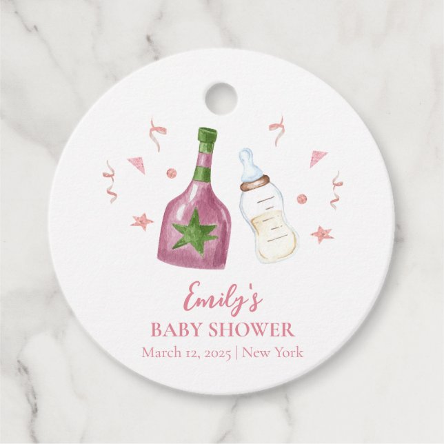 Pink Sweet Poppin Champagner Flaschen Babydusche Geschenkanhänger (Vorderseite)