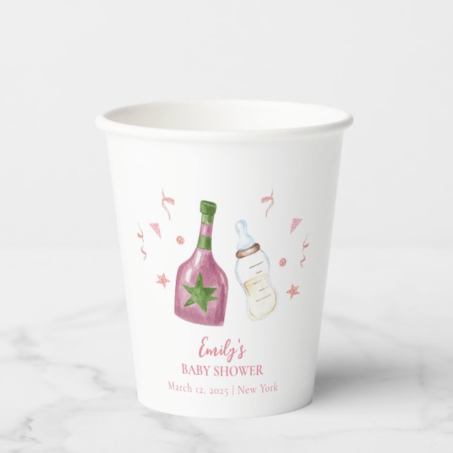 Pink Sweet Poppin Champagner Flaschen Babydusche Pappbecher (Vorderseite)