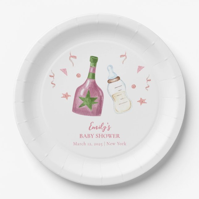 Pink Sweet Poppin Champagner Flaschen Babydusche Pappteller (Vorderseite)