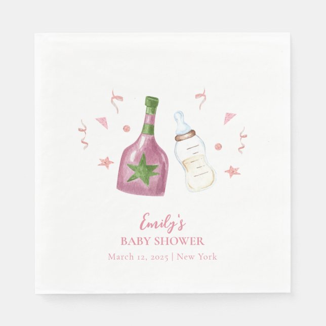 Pink Sweet Poppin Champagner Flaschen Babydusche Serviette (Vorderseite)