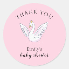 Pink Sweet Princess Swan Baby Dusche Vielen Dank Runder Aufkleber