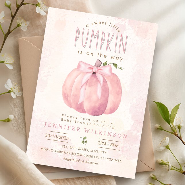 Pink Sweet Pumpkin Bow Halloween Kinderdusche Einladung (Pink Sweet Pumpkin Bow Halloween Baby Shower Invitation)