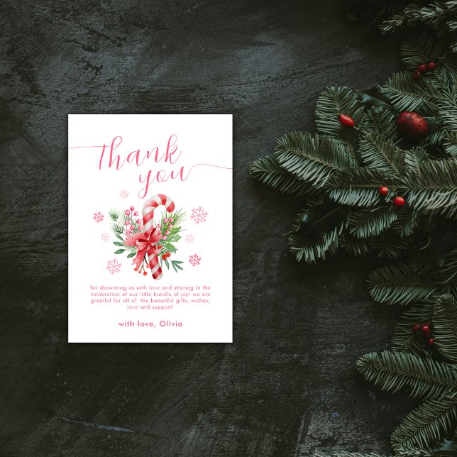 Pink Sweet Snowflake Festive Candy Baby Shower  Dankeskarte (Pink Sweet Snowflake Festive Candy Baby Shower Thank You Card)