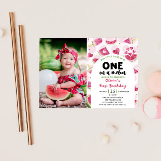 Pink Sweet Watermelon Geburtstag 1. Geburtstag Fot Einladung