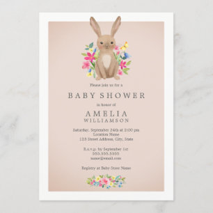 Pink Sweet Woodland Bunny Baby Dusche Einladung