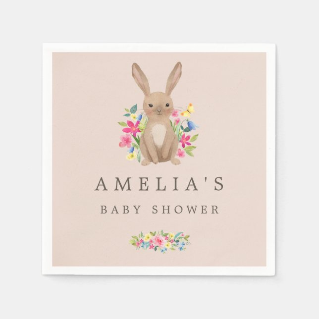 Pink Sweet Woodland Bunny Baby Dusche Napkin Serviette (Vorderseite)