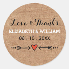 Pink Sweethearearts & Arrows Burlap Liebe und Dank Runder Aufkleber