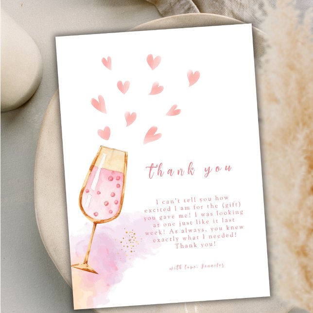 Pink Sweetheart Champagne Valentines Baby Dusche Dankeskarte (Pink Sweetheart Champagne Valentines Baby Shower Thank You Card)