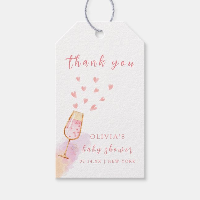 Pink Sweetheart Champagne Valentines Baby Dusche Geschenkanhänger (Vorderseite)