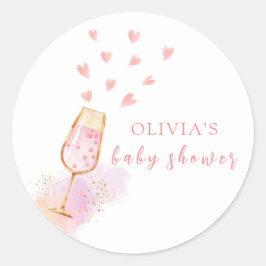 Pink Sweetheart Champagne Valentines Baby Dusche Runder Aufkleber