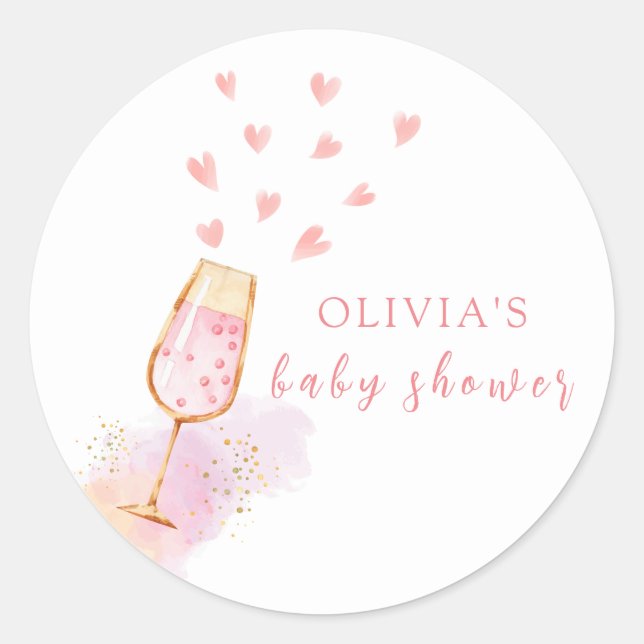 Pink Sweetheart Champagne Valentines Baby Dusche Runder Aufkleber (Vorderseite)