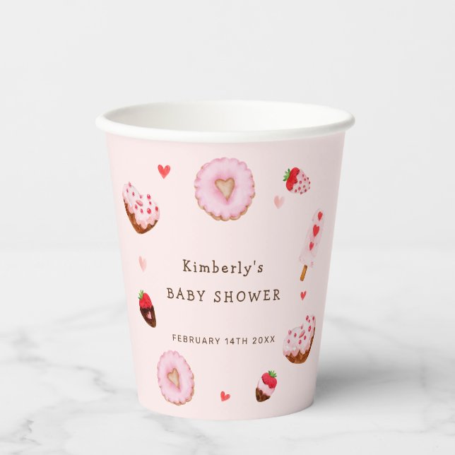 Pink Sweetheart Donuts Valentines Baby Dusche Pappbecher (Vorderseite)