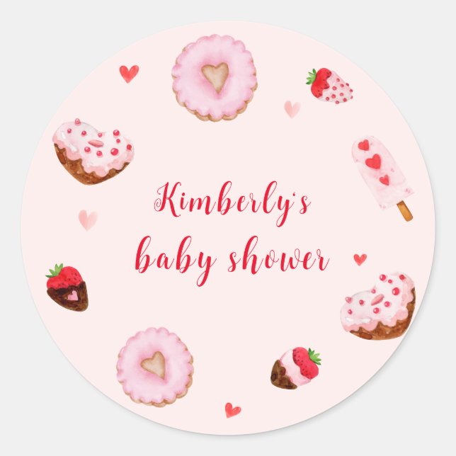 Pink Sweetheart Donuts Valentines Baby Dusche Runder Aufkleber (Vorderseite)