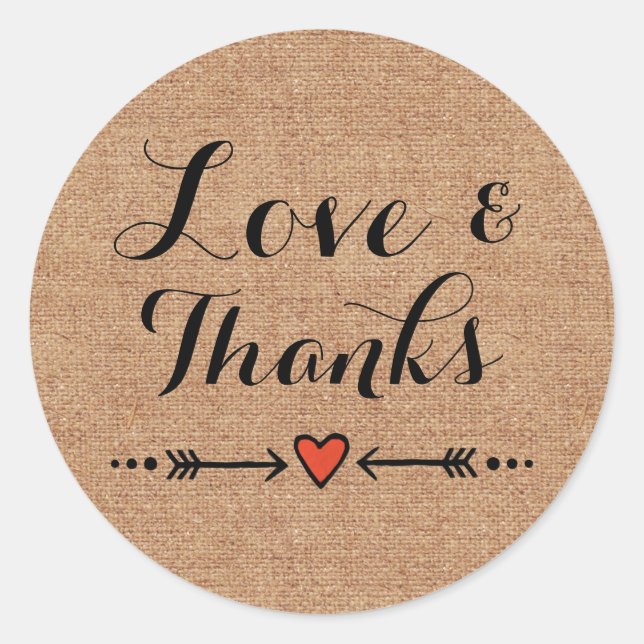 Pink Sweethearts & Arrows Burlap Liebe & Danke Runder Aufkleber (Vorderseite)