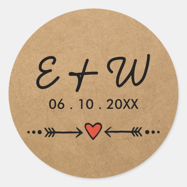 Pink Sweethearts & Arrows Rustikale Hochzeitsiniti Runder Aufkleber (Vorderseite)