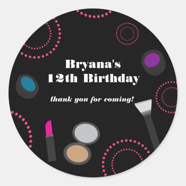 Pink Swirl Black Makeup Gastgeschenk Stickers (Vorderseite)