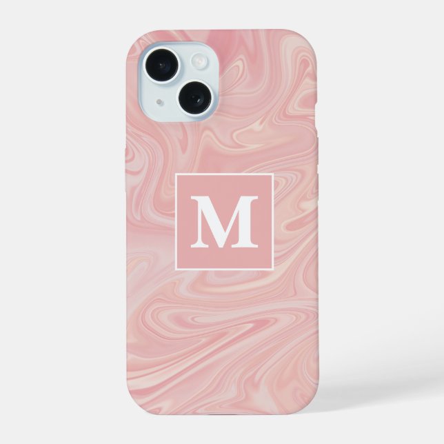 Pink Swirl Custom Monogram iPhone 15 Hülle (Rückseite)