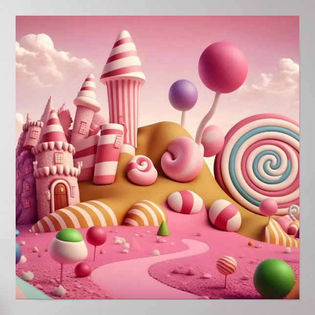Pink Swirl Lollipop Candy Land Scene Poster (Vorne)