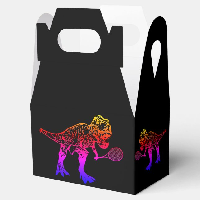 Pink T-Rex Dinosaur Tennis Player on Black Geschenkschachtel (Geöffnet)