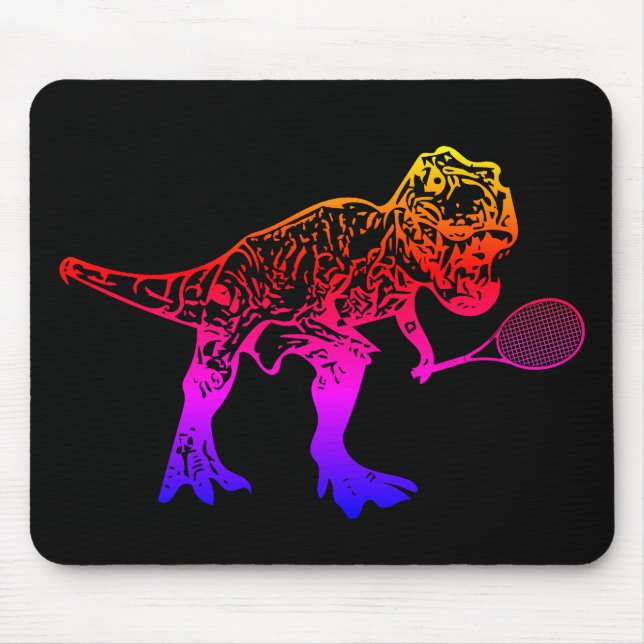 Pink T-Rex Dinosaur Tennis Player on Black Mousepad (Vorne)
