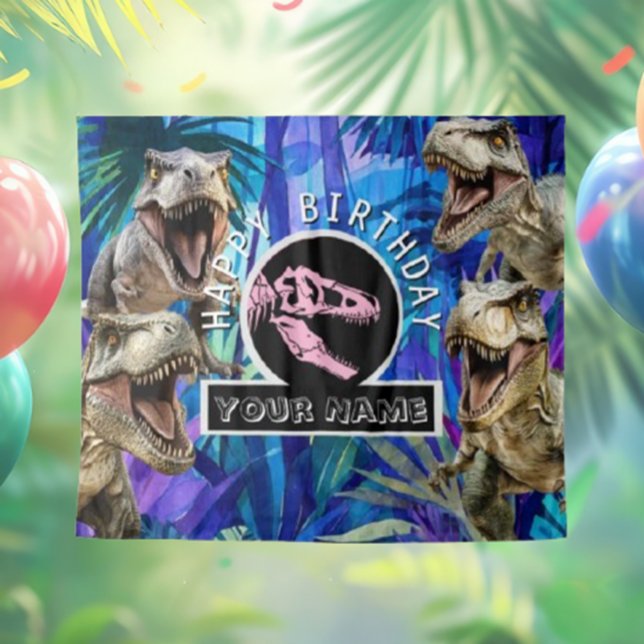 Pink T rexx Dschungelhintergrund Wandteppich (Perfect for parties or photo ops, this vibrant design will leave everyone in awe. Dive into adventur)