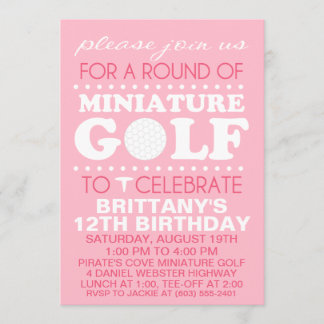 Pink T-Shirt Time Miniatur Golf Geburtstagsparty Einladung