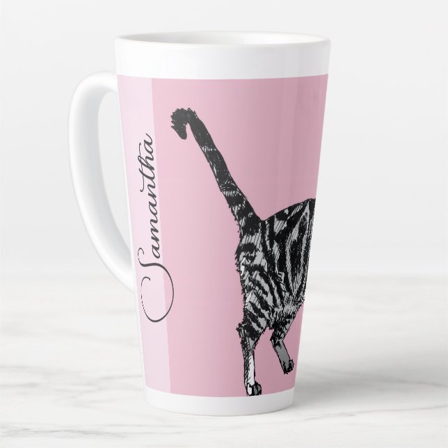 Pink Tabby Cat Cats Pink Girls Name Nursery Milchtasse (Linke Ecke)
