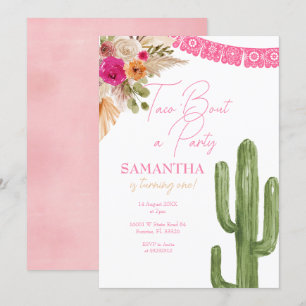 Pink Taco Cactus Erster Geburtstag Einladung