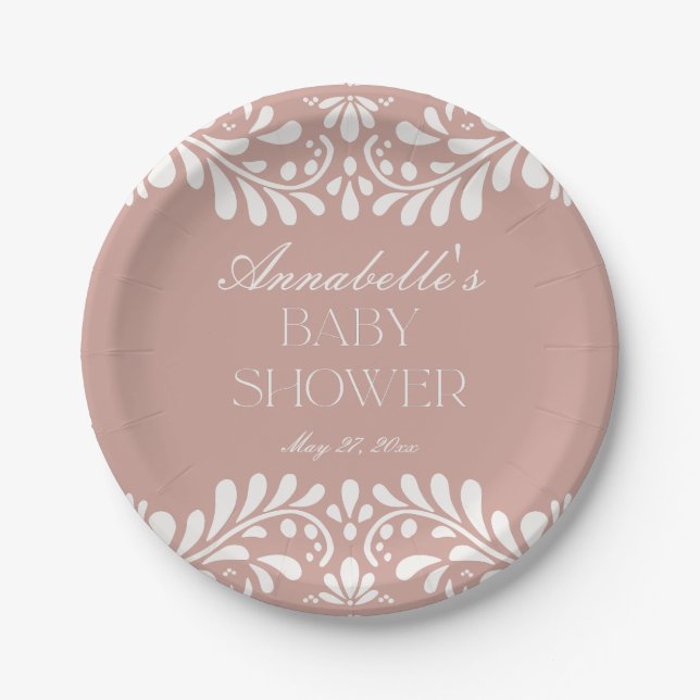 Pink Talavera Tile Spanische Fiesta Babydusche Pappteller (Vorderseite)