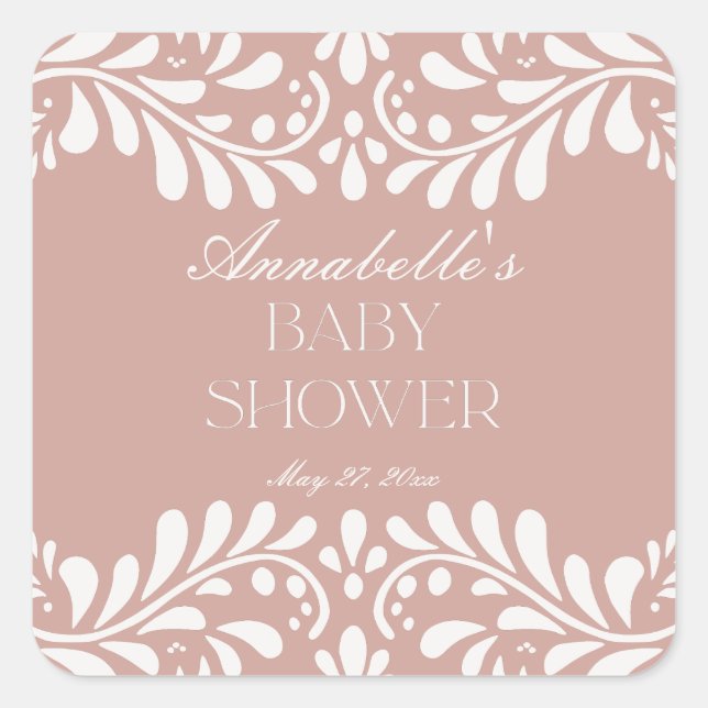 Pink Talavera Tile Spanische Fiesta Babydusche Quadratischer Aufkleber (Vorderseite)