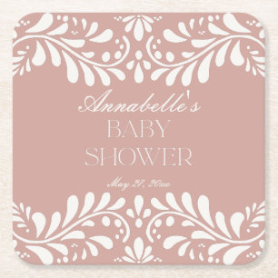 Pink Talavera Tile Spanische Fiesta Babydusche Rechteckiger Pappuntersetzer