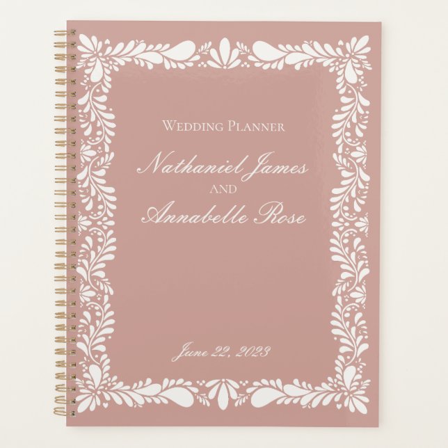 Pink Talavera Tile Spanische Fiesta Blumenhochzeit Planer (Vorderseite)