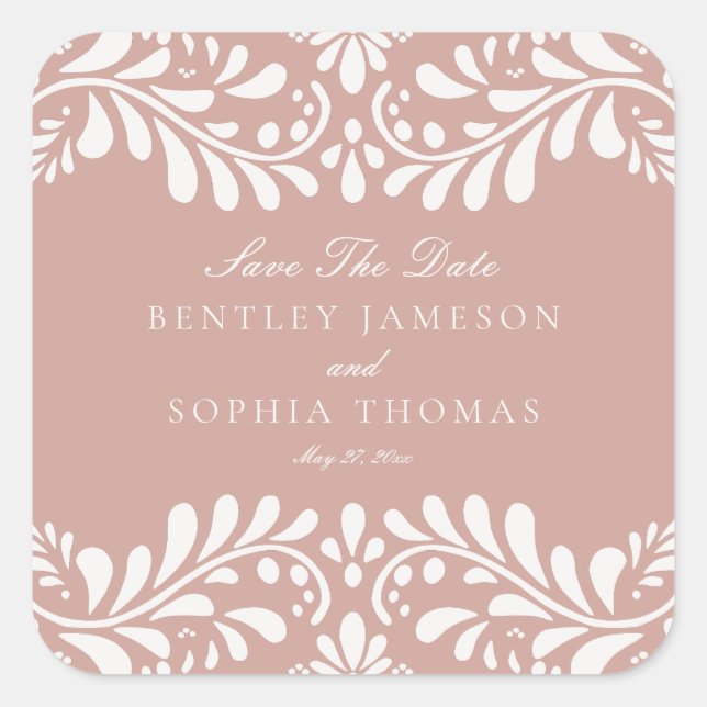 Pink Talavera Tile Spanische Fiesta Wedding Envelo Quadratischer Aufkleber (Vorderseite)