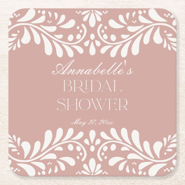 Pink Talavera Tile Spanisches Fiesta Brautparty Rechteckiger Pappuntersetzer (Vorderseite)