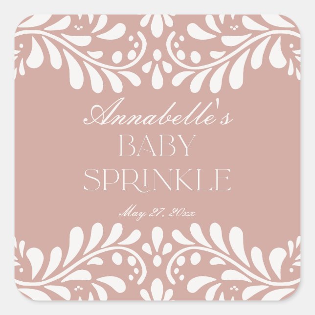 Pink Talavera Tile Spanish Fiesta Baby Sprinkle Quadratischer Aufkleber (Vorderseite)