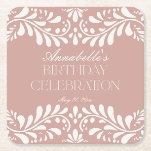 Pink Talavera Tile Spanish Fiesta Geburtstagsparty Rechteckiger Pappuntersetzer